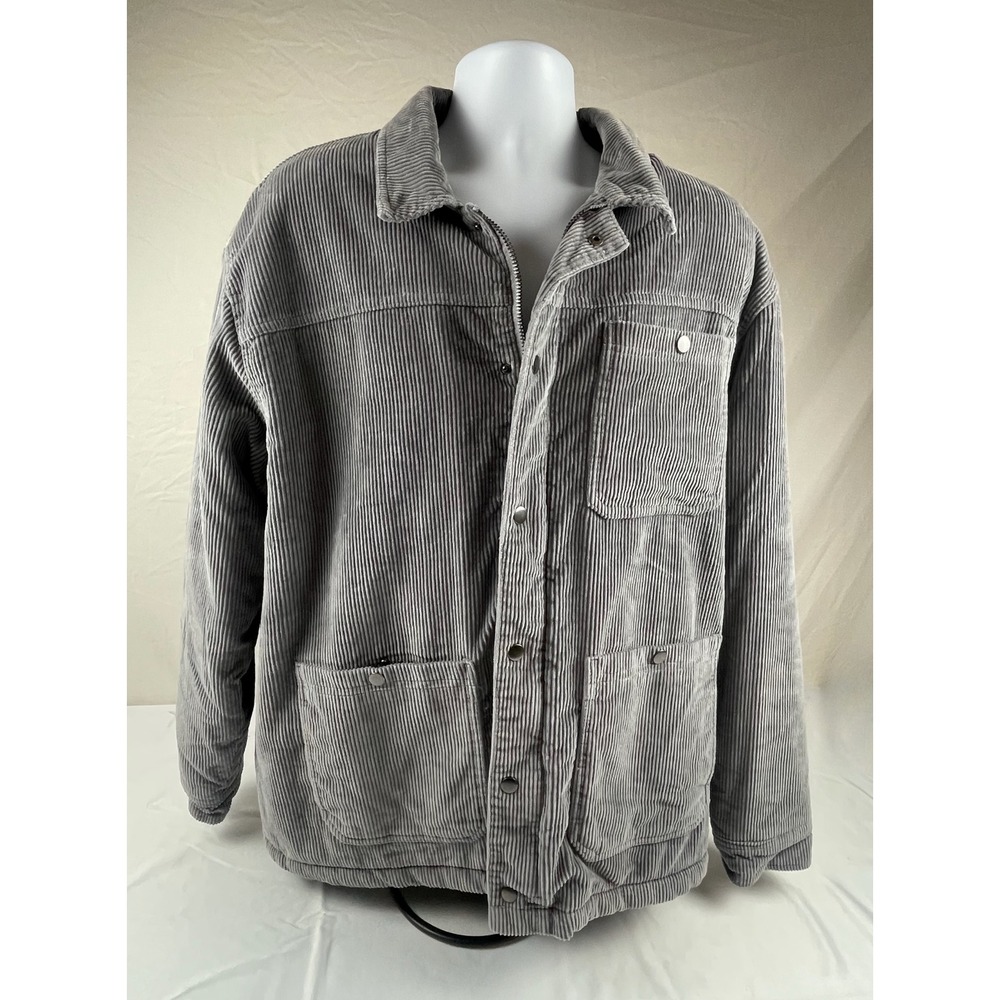 Gibson Mens XL Grey Corduroy Sherpa Lined Chore Jacket Zip Snap Workwear Coat